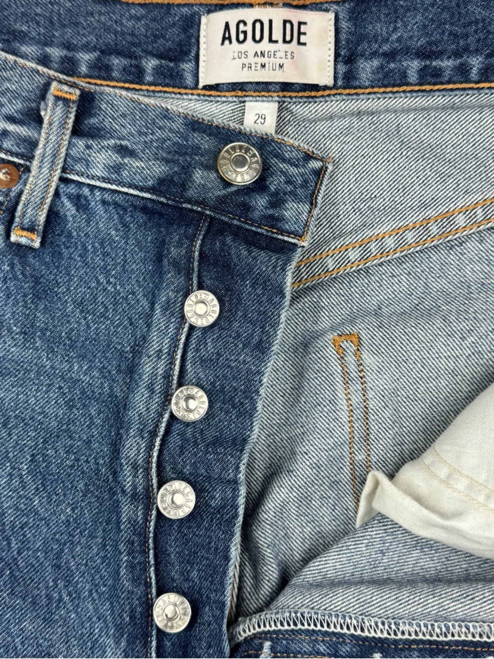AGOLDE 90's High Rise Loose Fit jeans in a distressed blue wash. Size 29. - Picture 7 of 10